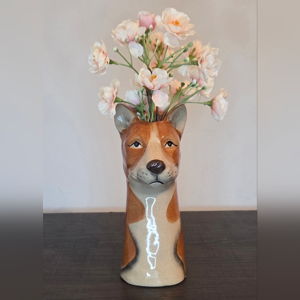 Anthropologie Corgi Dog Ceramic Bud Vase | Cute Animal Planter / Home Decor